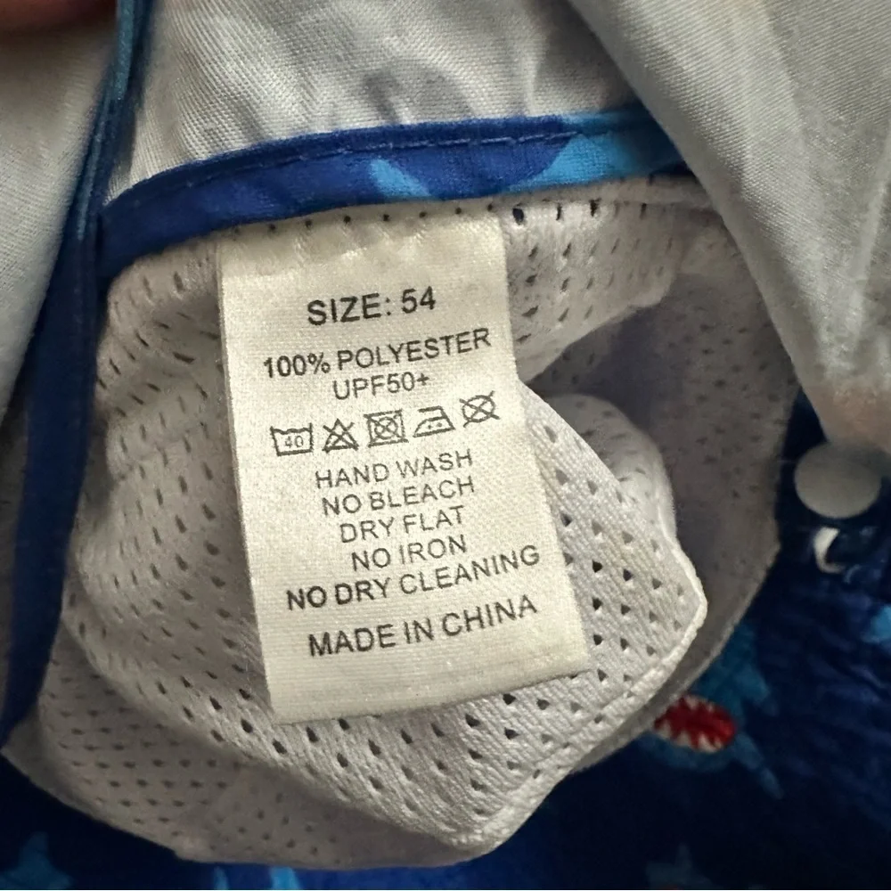 Blue Shark Print Kids Sun Hat with neck gaurd